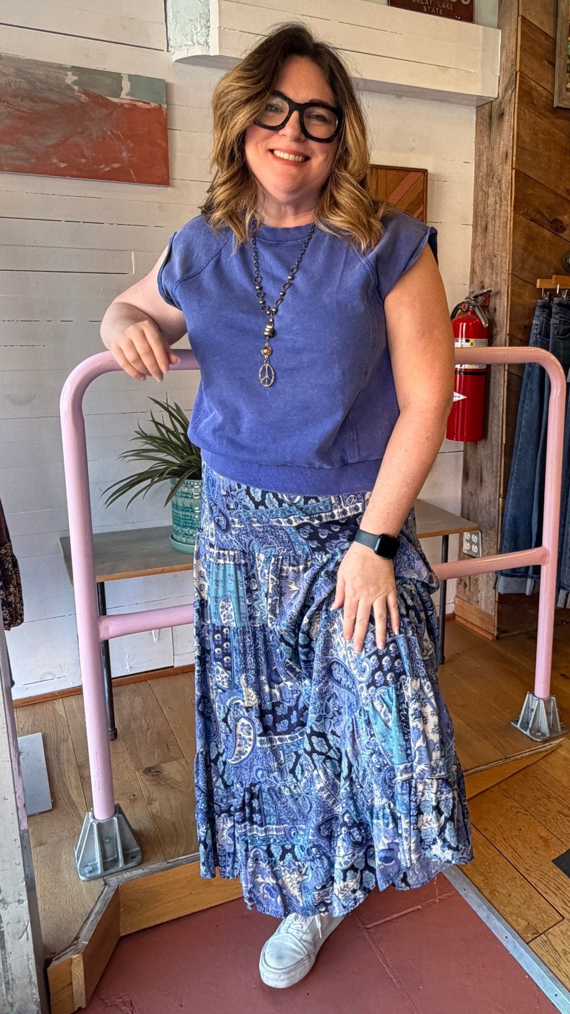 Capri Royal Blue Ribbed Cap Sleeve Top - Rebecca James Clothing