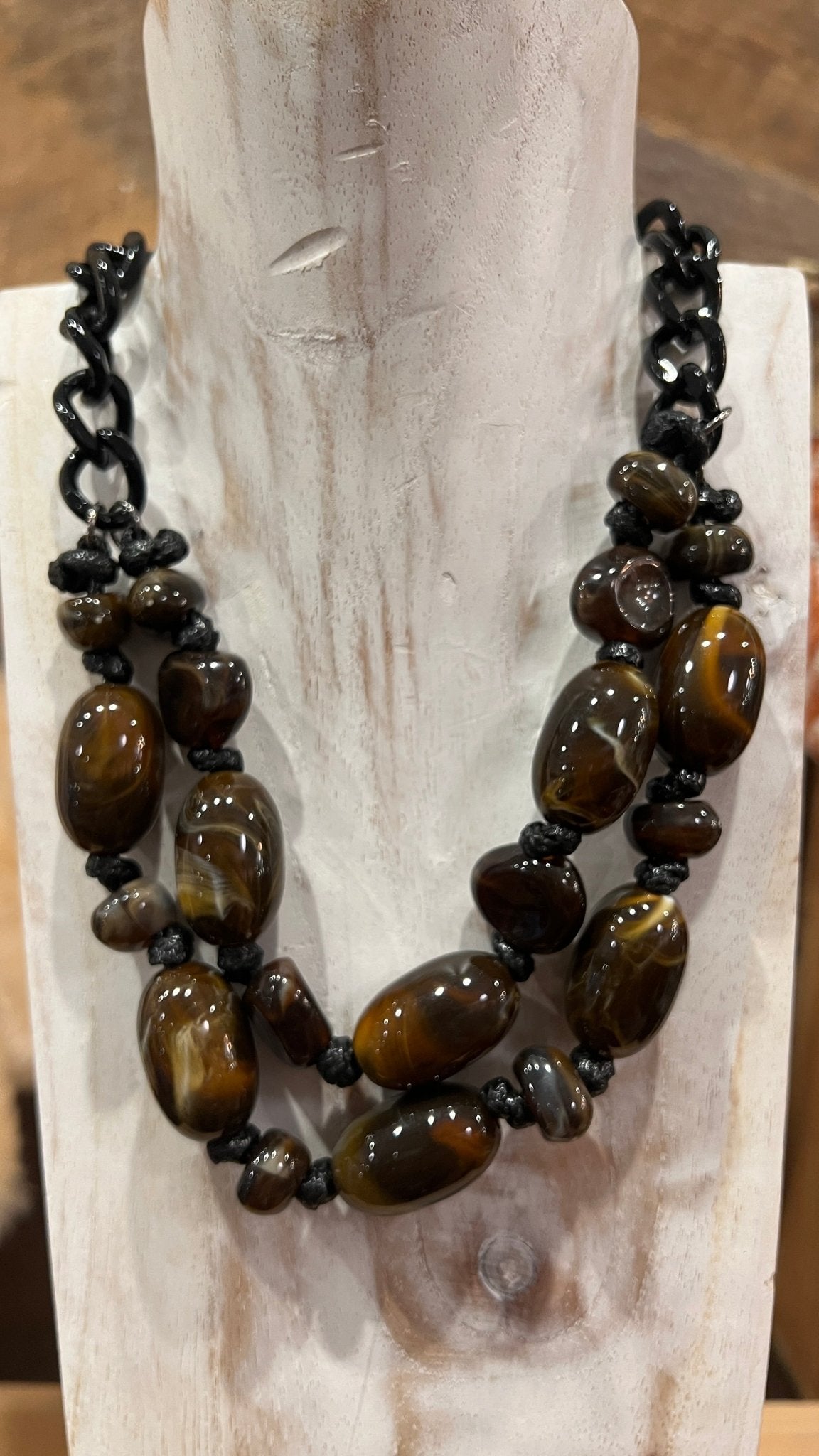 Chunky Marbled Brown & Black Layering Necklace - Rebecca James Clothing