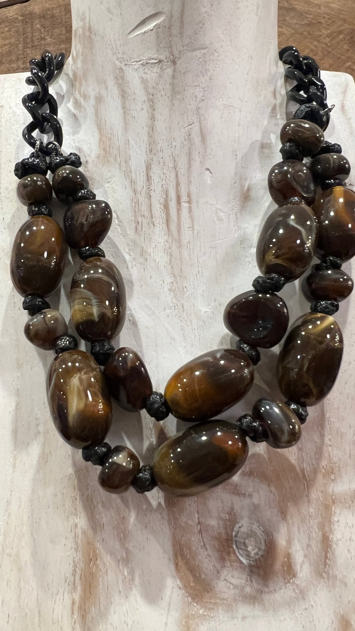 Chunky Marbled Brown & Black Layering Necklace - Rebecca James Clothing