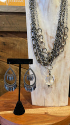 Chunky Mixed Metal Chain Crystal Drop Necklace - Rebecca James Clothing