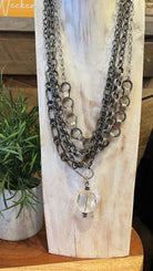Chunky Mixed Metal Chain Crystal Drop Necklace - Rebecca James Clothing