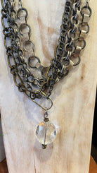 Chunky Mixed Metal Chain Crystal Drop Necklace - Rebecca James Clothing