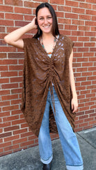 Cinched Front Chocolate Lace Coccon Top - Rebecca James Clothing