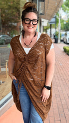 Cinched Front Chocolate Lace Coccon Top - Rebecca James Clothing