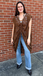 Cinched Front Chocolate Lace Coccon Top - Rebecca James Clothing
