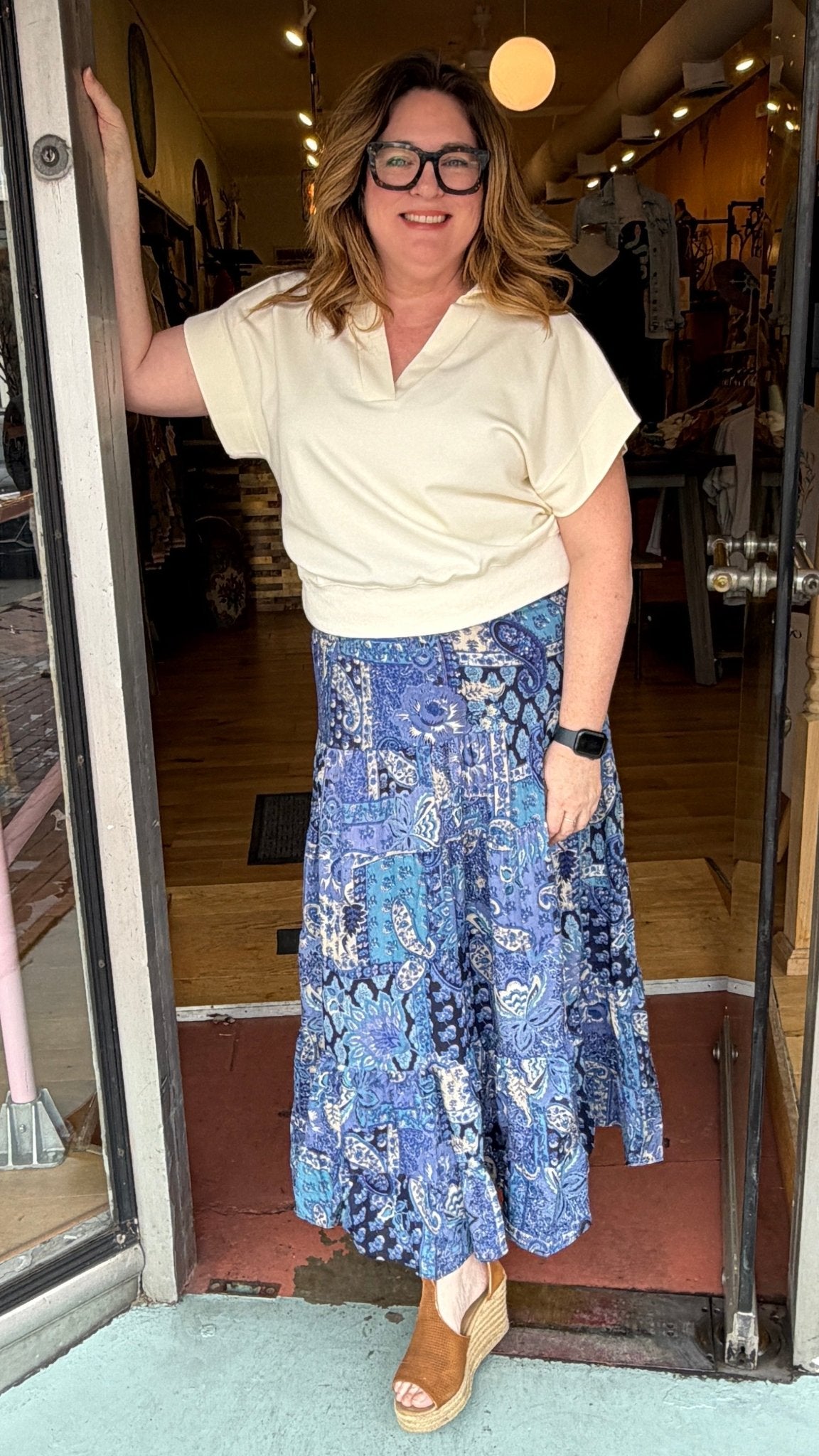 Classic Collared V - Neck Pullover in Cream - Rebecca James Clothing