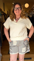 Classic Collared V - Neck Pullover in Cream - Rebecca James Clothing