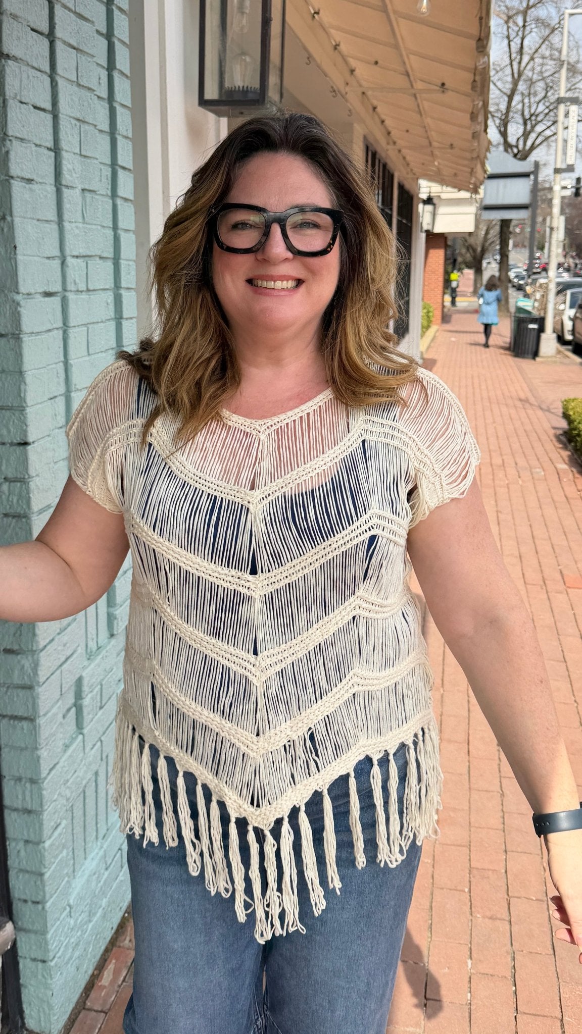 Coastal Open Weave Boho Fringe Sweater in Cream - Rebecca James Clothing