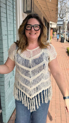 Coastal Open Weave Boho Fringe Sweater in Cream - Rebecca James Clothing