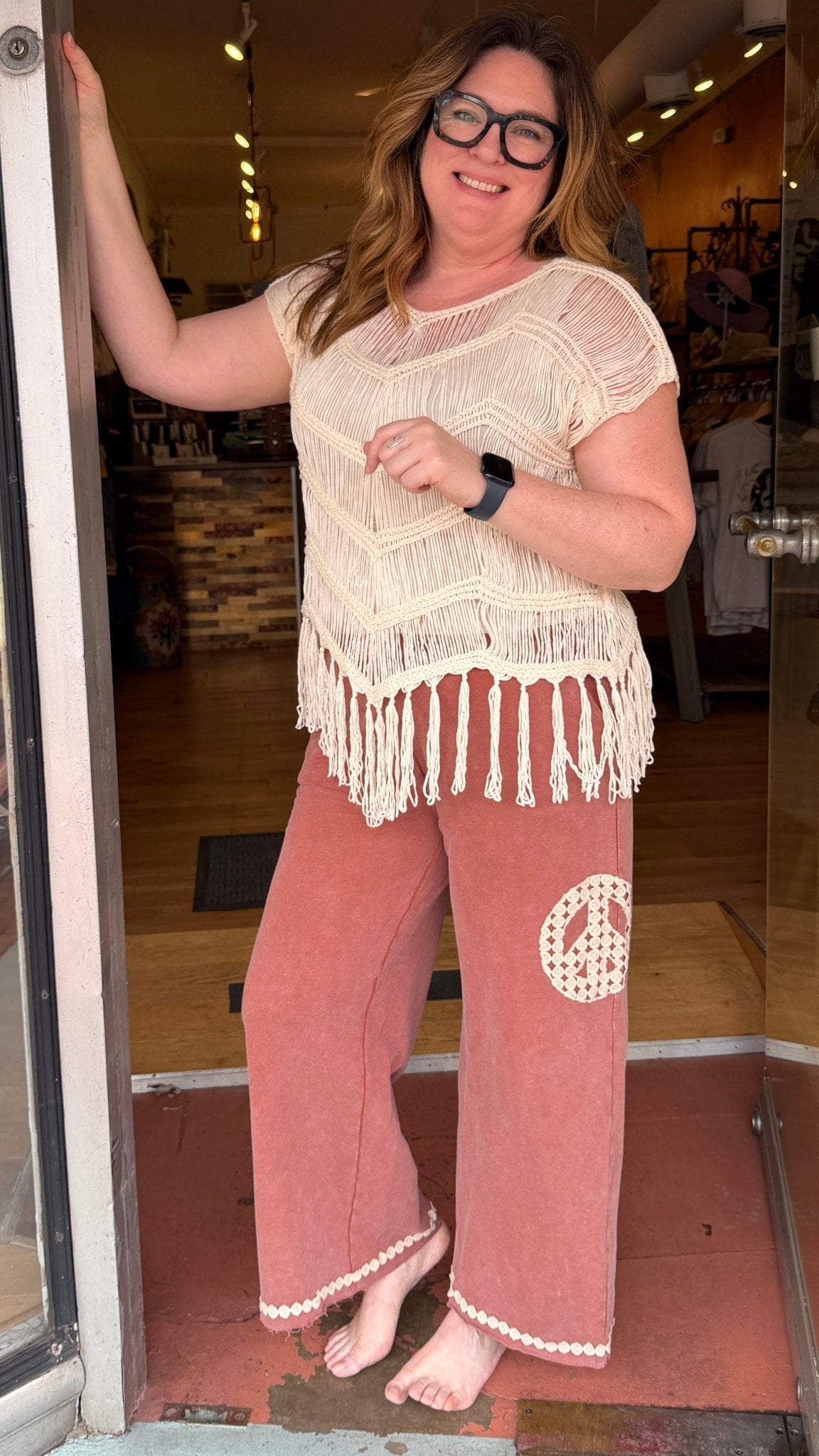Coastal Open Weave Boho Fringe Sweater in Cream - Rebecca James Clothing