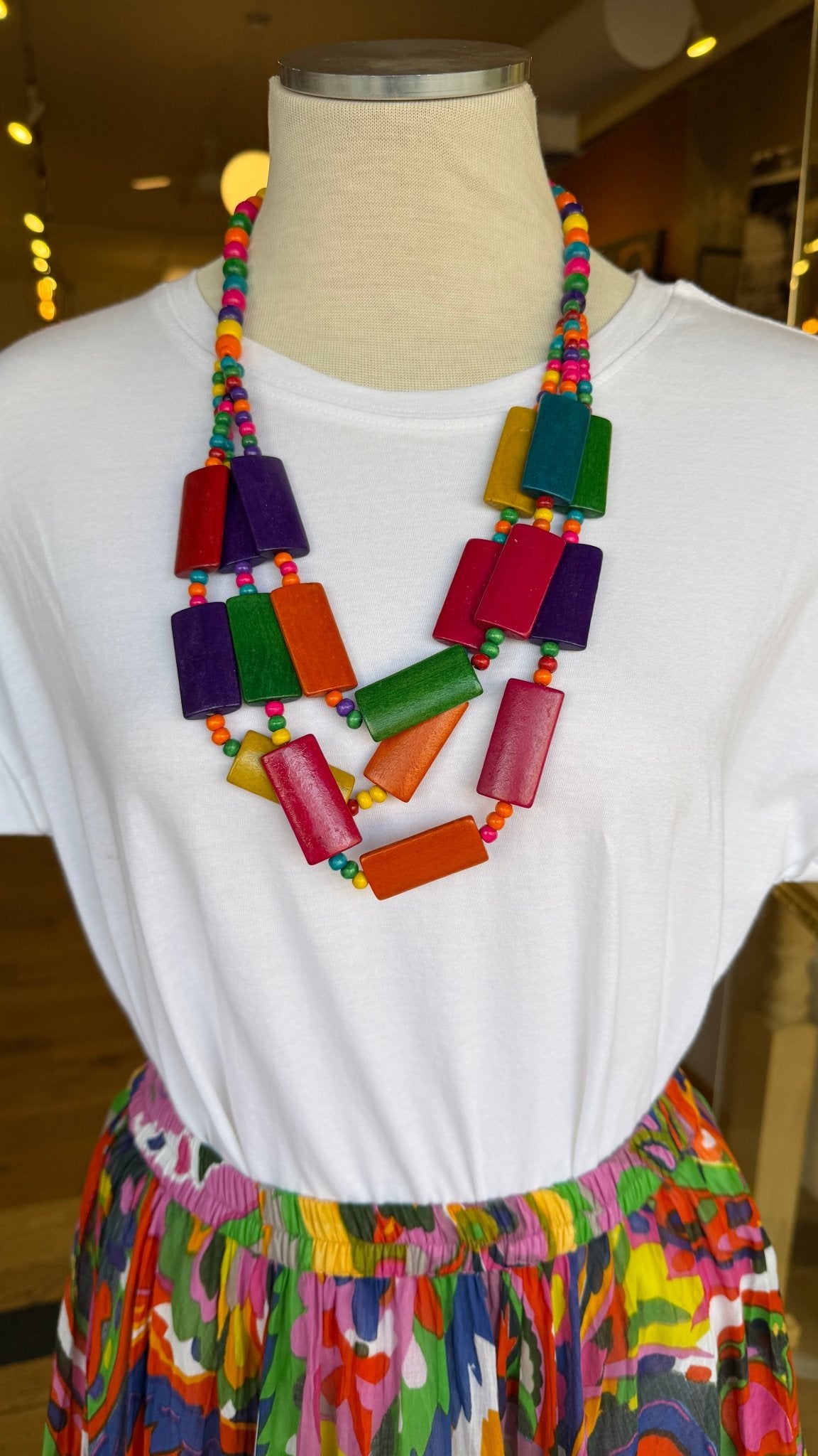 Colorburst Wooden Block Necklace - Rebecca James Clothing