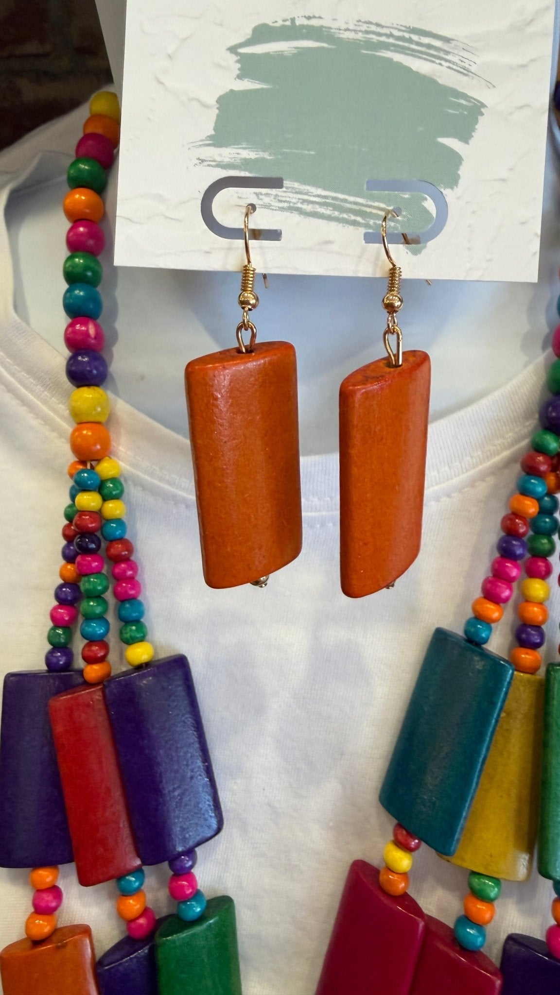 Colored Wooden Block Earrings - Rebecca James Clothing