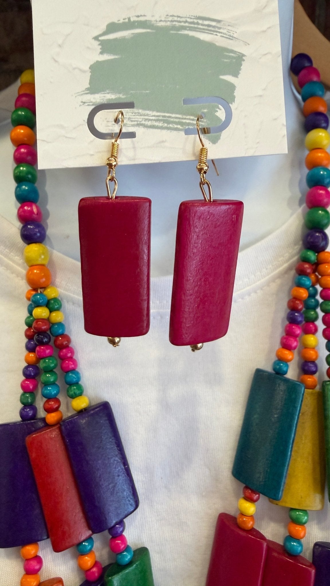 Colored Wooden Block Earrings - Rebecca James Clothing