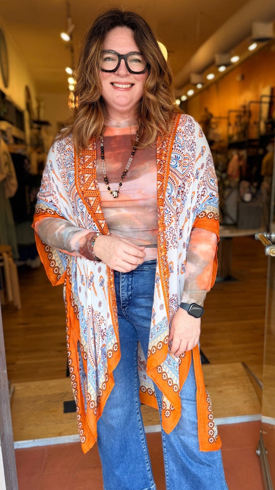 Colors of Fall Mesh Long Sleeve Layering Top - Rebecca James Clothing