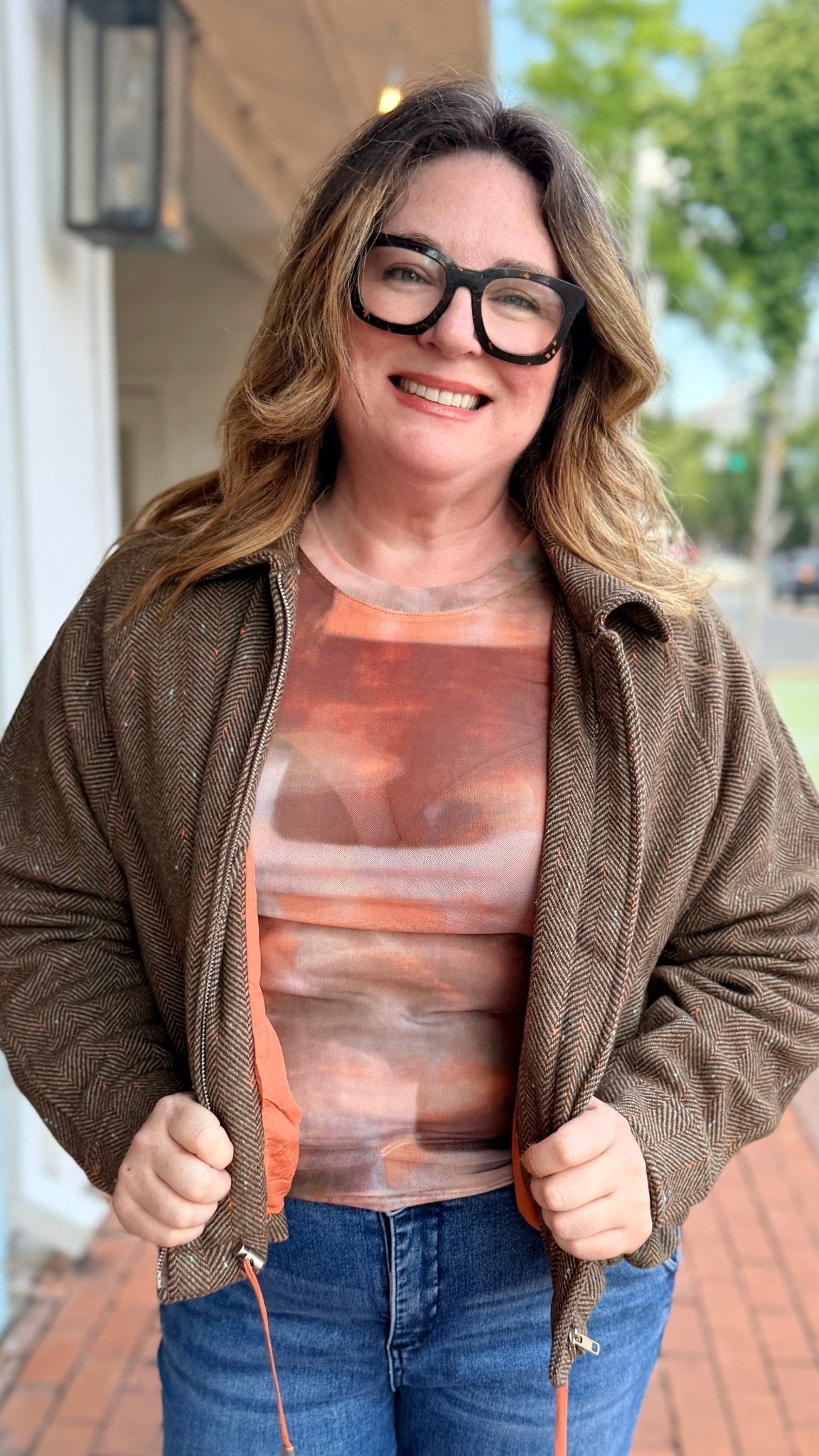 Colors of Fall Mesh Long Sleeve Layering Top - Rebecca James Clothing
