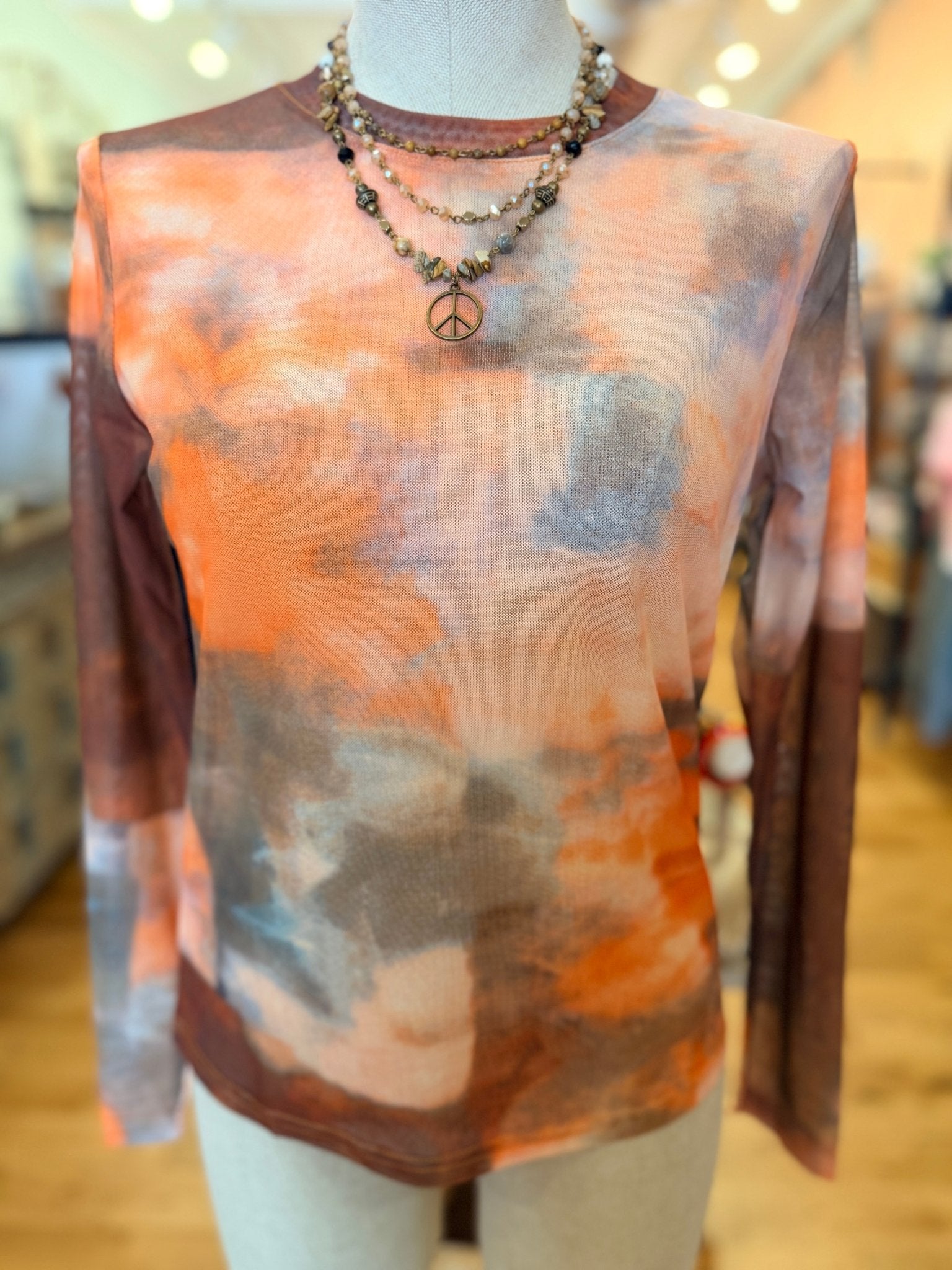 Colors of Fall Mesh Long Sleeve Layering Top - Rebecca James Clothing