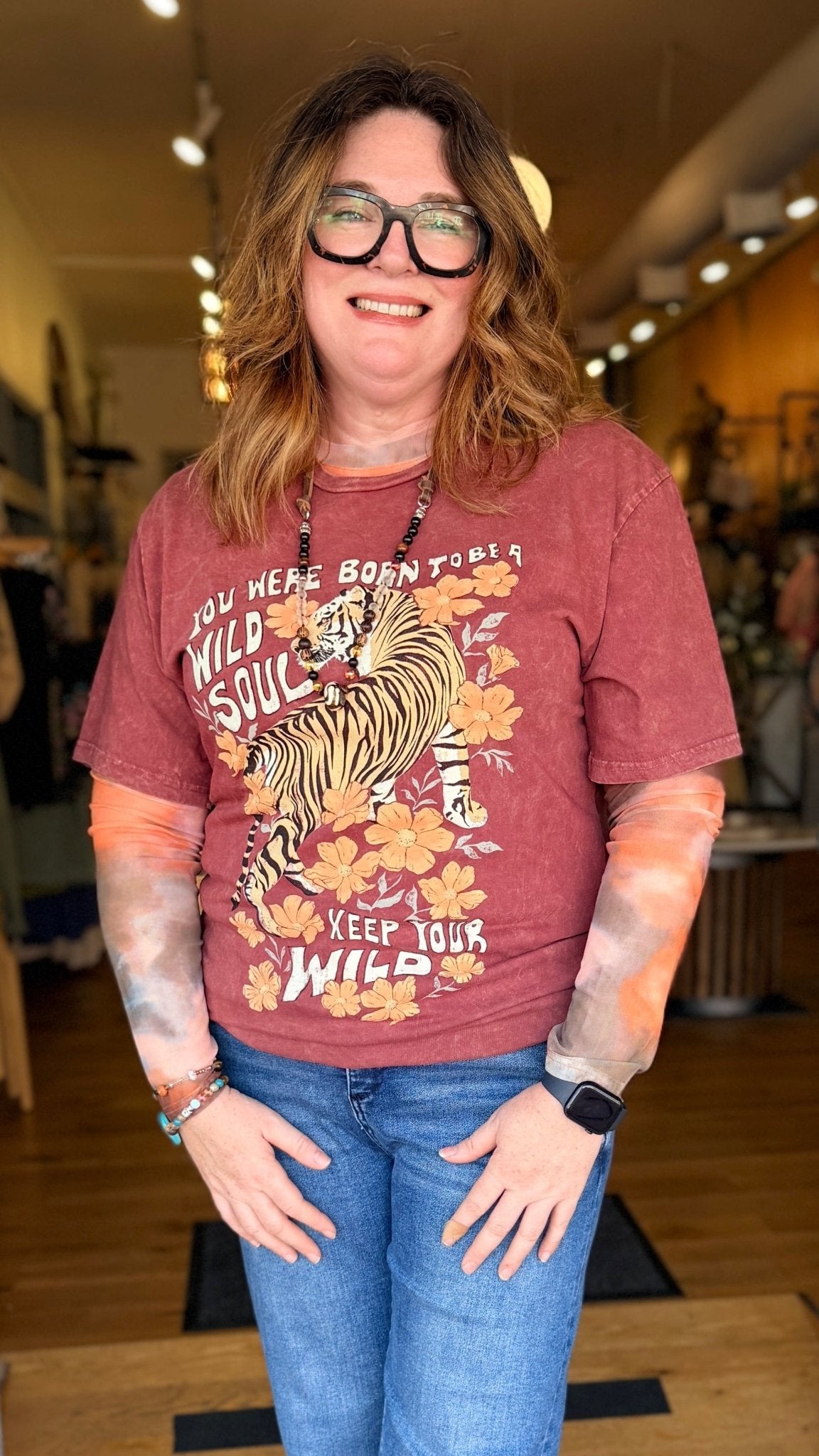 Colors of Fall Mesh Long Sleeve Layering Top - Rebecca James Clothing