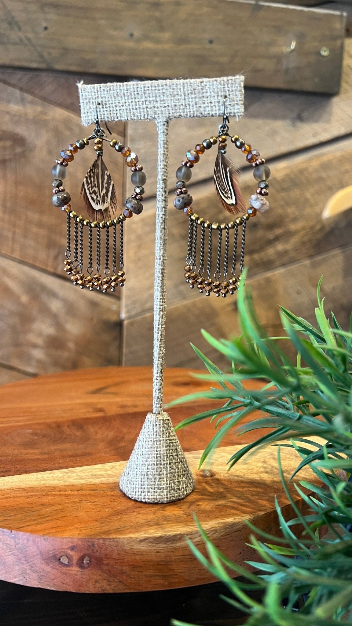 Copper Bead Feather Dreamcatcher Earrings - Rebecca James Clothing
