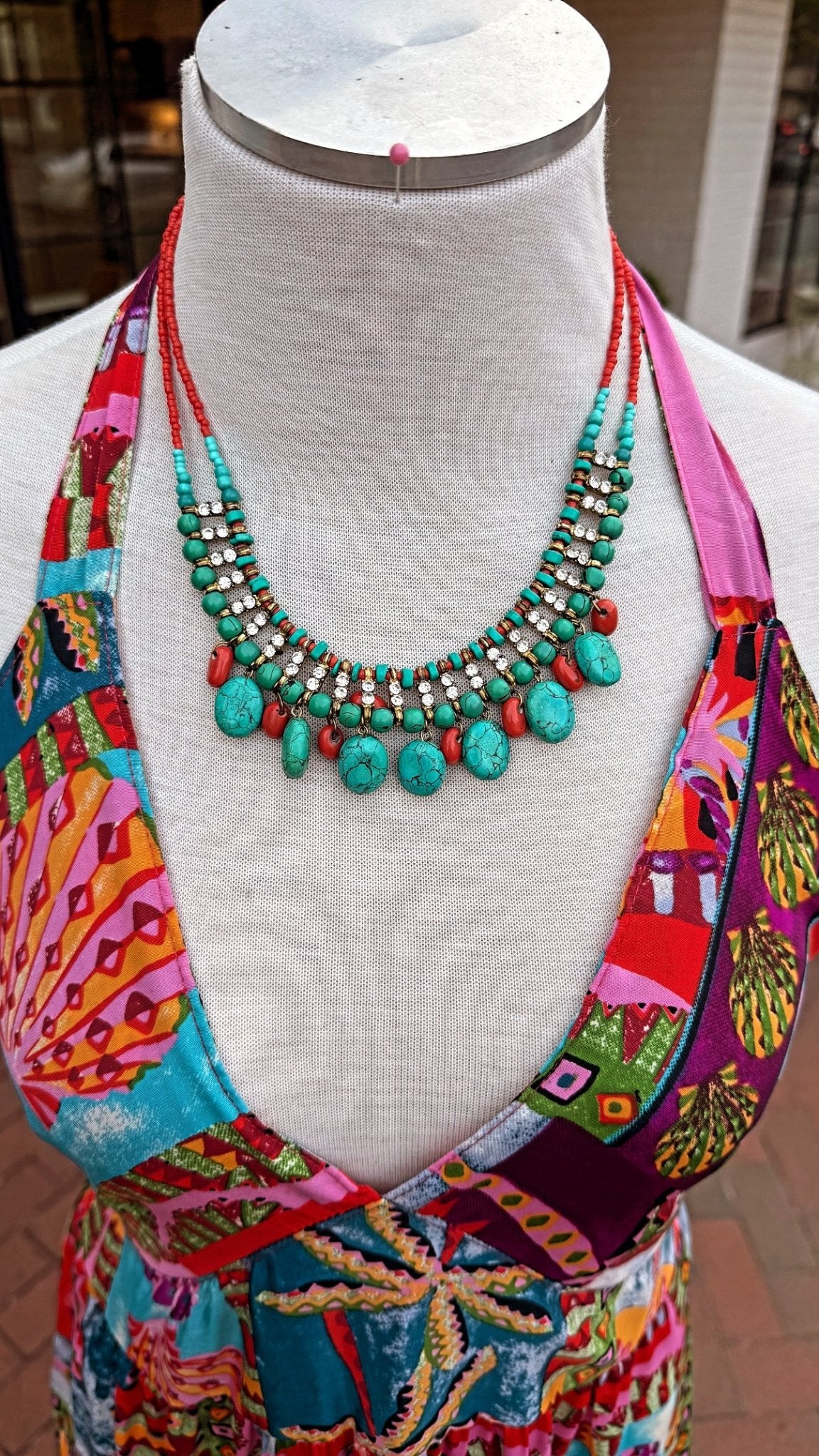 Coral and Turquoise Beaded Choker Necklace - Rebecca James Clothing