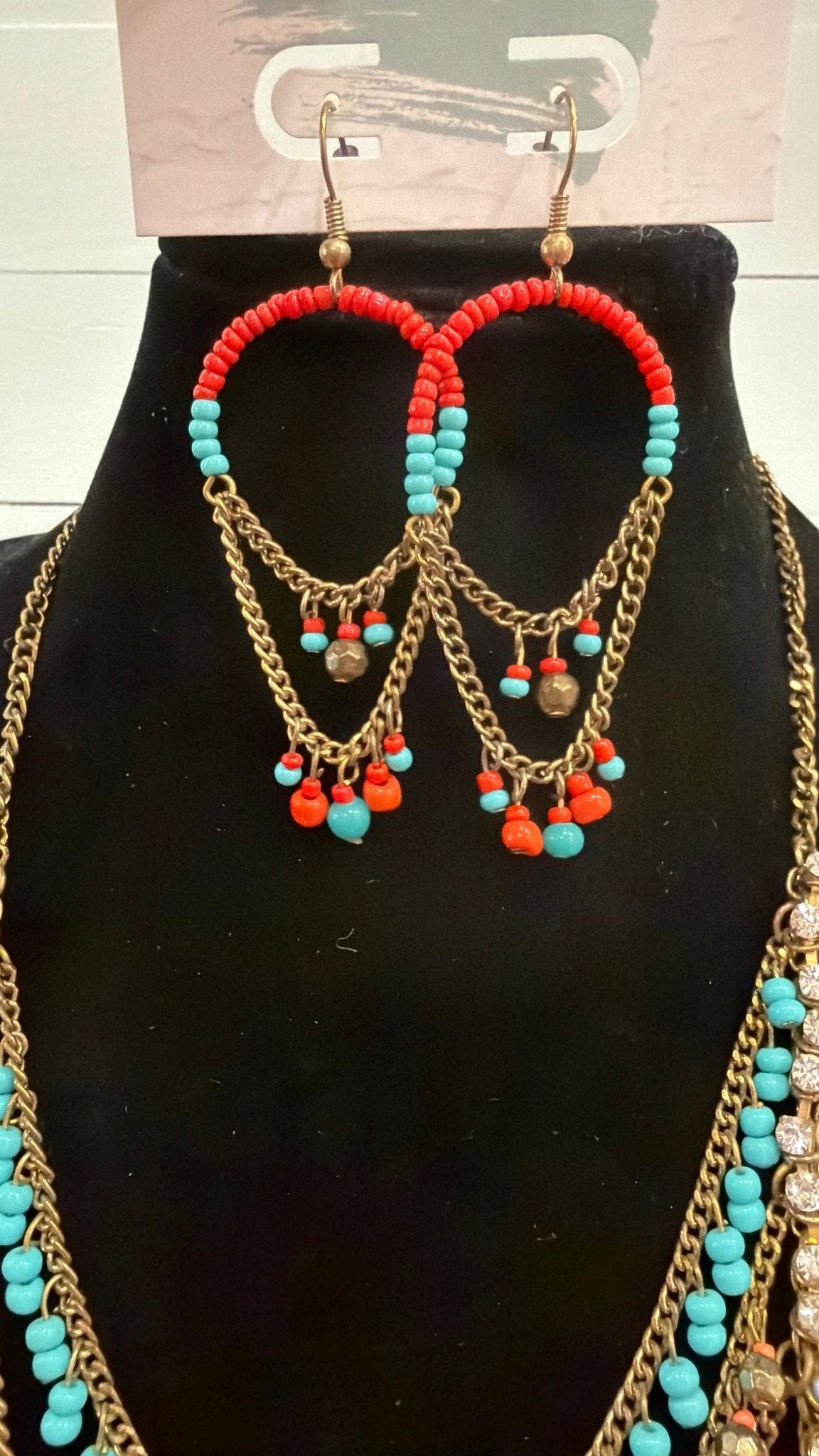 Coral and Turquoise Drip Earrings - Rebecca James Clothing