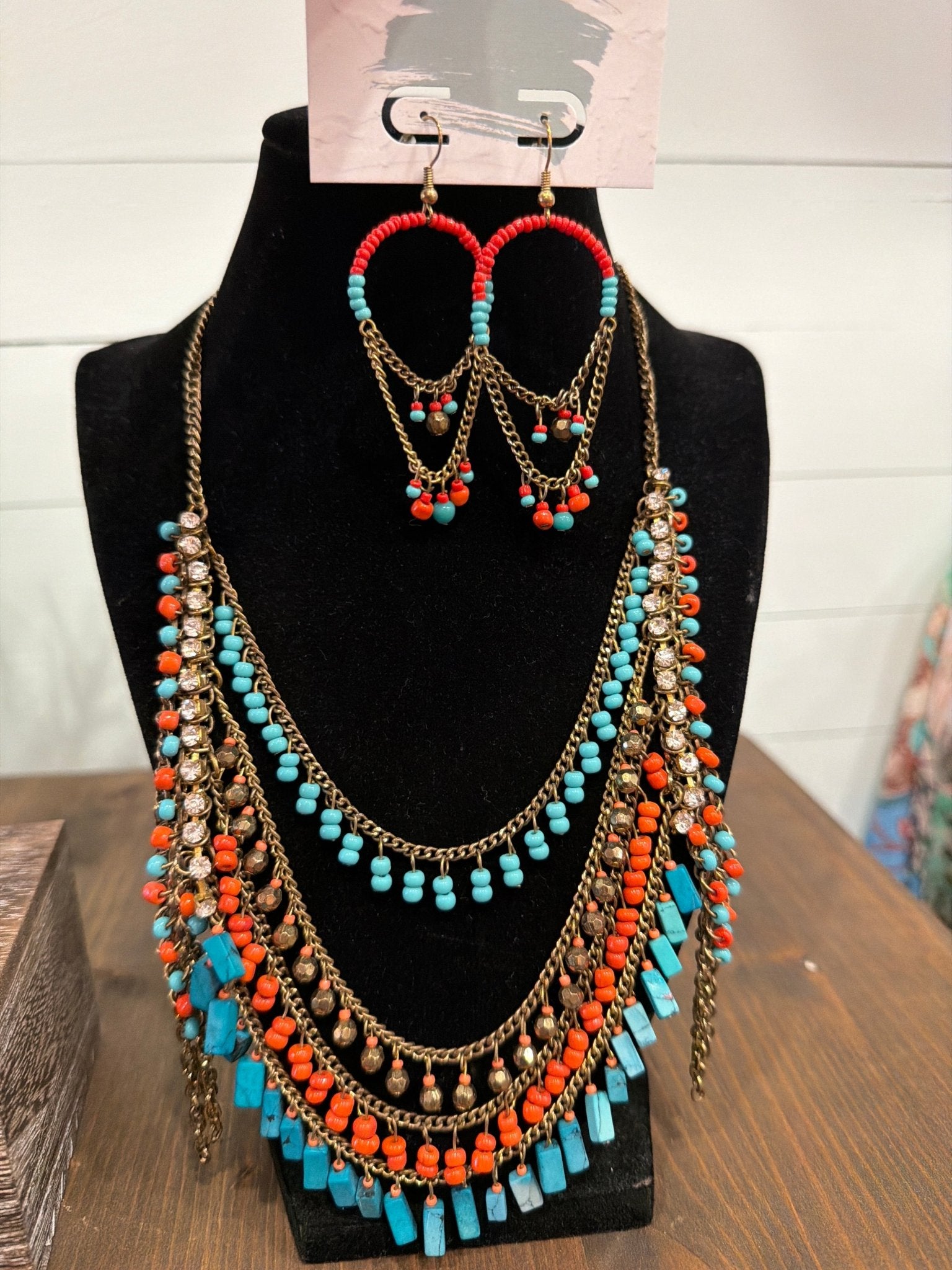 Coral and Turquoise Drip Earrings - Rebecca James Clothing