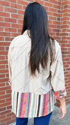 Corduroy Shirt Jacket With Fall Stripe Contrast Fabric - Rebecca James Clothing