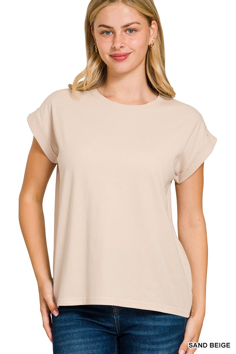 Cotton Short Sleeve Tee in Sandy Beige - Rebecca James Clothing