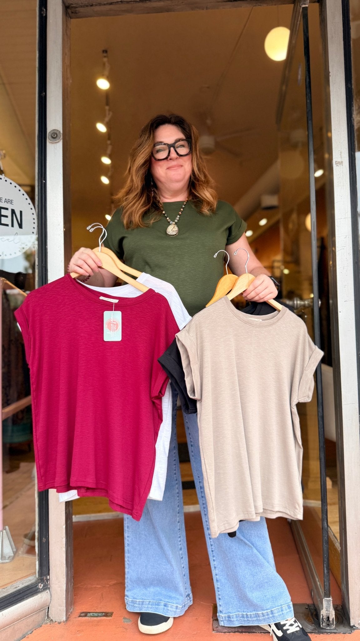 Cotton Slub Knit Rolled Sleeve Tee - Rebecca James Clothing