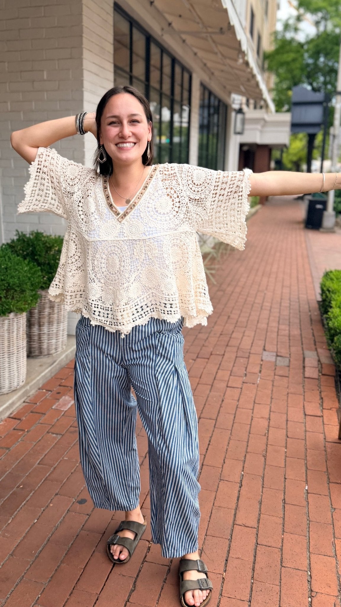 Cream Crochet Top with Beaded Neckline - Rebecca James Clothing