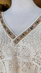 Cream Crochet Top with Beaded Neckline - Rebecca James Clothing