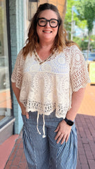 Cream Crochet Top with Beaded Neckline - Rebecca James Clothing