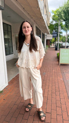 Cream Crochet Top with Beaded Neckline - Rebecca James Clothing