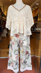 Cream Crochet Top with Beaded Neckline - Rebecca James Clothing