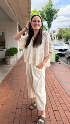 Cream Crochet Top with Beaded Neckline - Rebecca James Clothing
