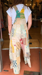 Cream Mixed Fabric Boho Patchwork Overalls - Rebecca James Clothing