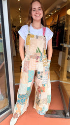 Cream Mixed Fabric Boho Patchwork Overalls - Rebecca James Clothing