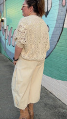 Cream Studded Wide - Leg Relaxed Cropped Pants - Rebecca James Clothing
