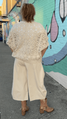 Cream Studded Wide - Leg Relaxed Cropped Pants - Rebecca James Clothing