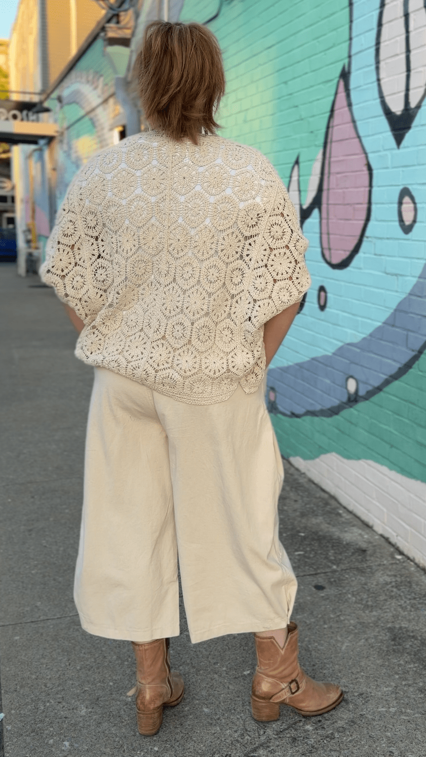 Cream Studded Wide - Leg Relaxed Cropped Pants - Rebecca James Clothing