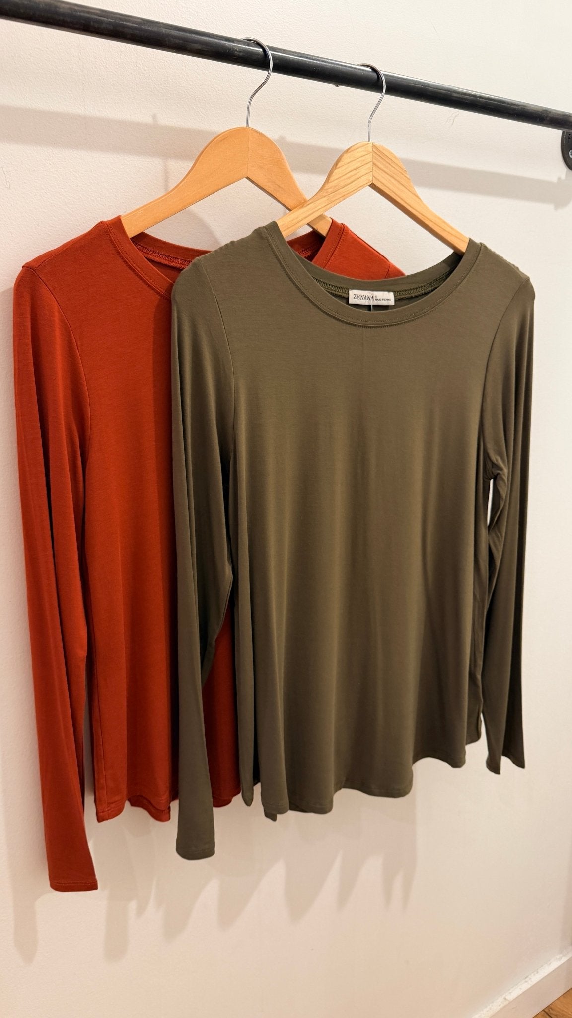 Crew Neck Round Hem Long Sleeve Top - Rebecca James Clothing