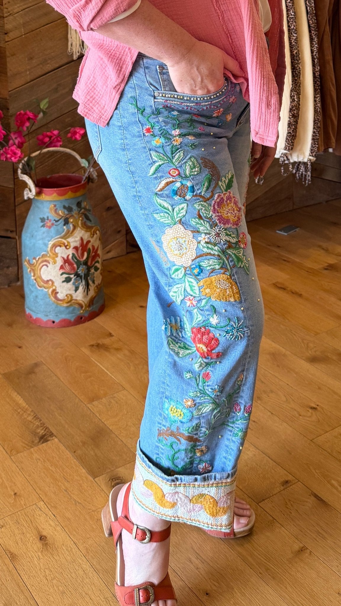 Cuff Barrel - Gardenia Foulard Driftwood Jeans - Rebecca James Clothing