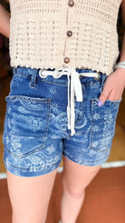Dark Denim Bandana Print Shorts - Rebecca James Clothing
