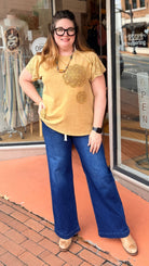 Dark Wash Stripe Wide Leg Jeans - Rebecca James Clothing