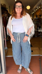 Dark Wash Striped Denim Drawstring Pants - Rebecca James Clothing