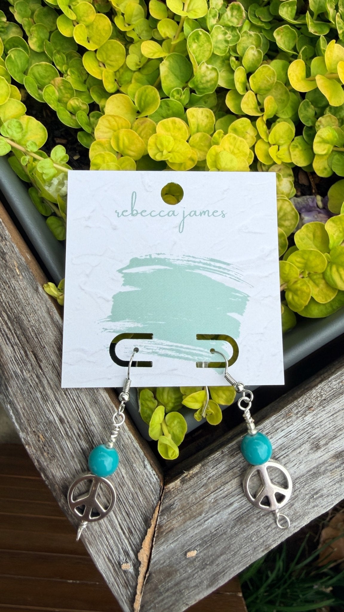 Deep Aqua Silver Peace Sign Earrings - Rebecca James Clothing