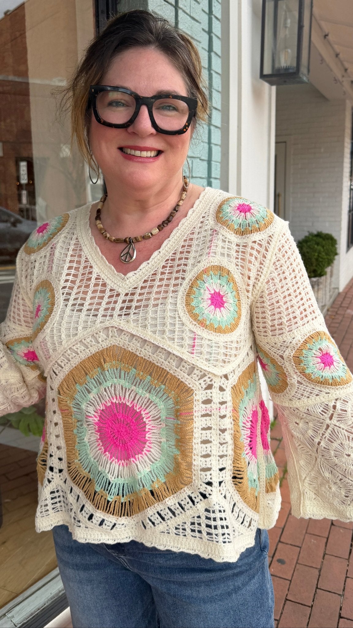 Desert Sun Cream Crochet Open Weave Top - Rebecca James Clothing