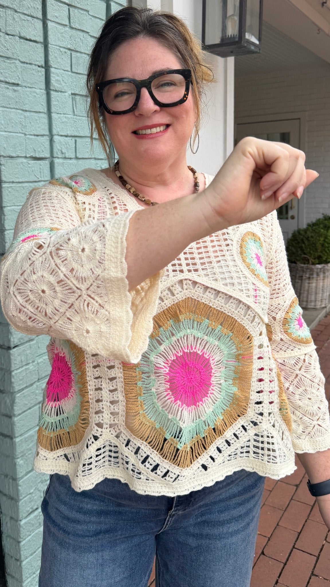 Desert Sun Cream Crochet Open Weave Top - Rebecca James Clothing