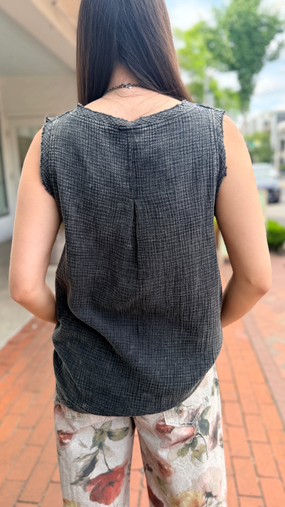 Double Gauze Mineral Wash Raw Edge Tank Top - Rebecca James Clothing