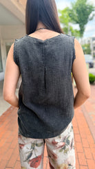 Double Gauze Mineral Wash Raw Edge Tank Top - Rebecca James Clothing
