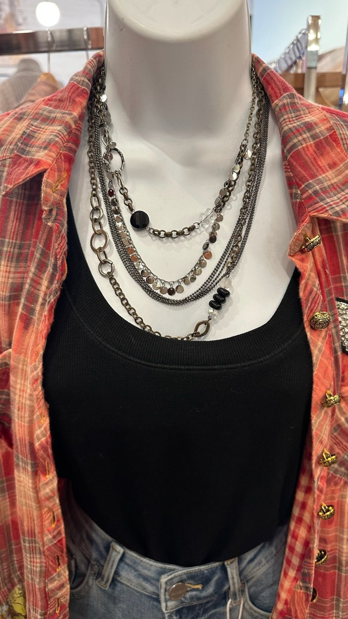 Dreamer Silver Mixed Chain & Black Beaded Necklace - Rebecca James Clothing